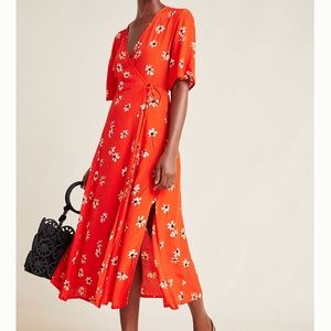 Red Floral Wrap Dress from Anthropologie